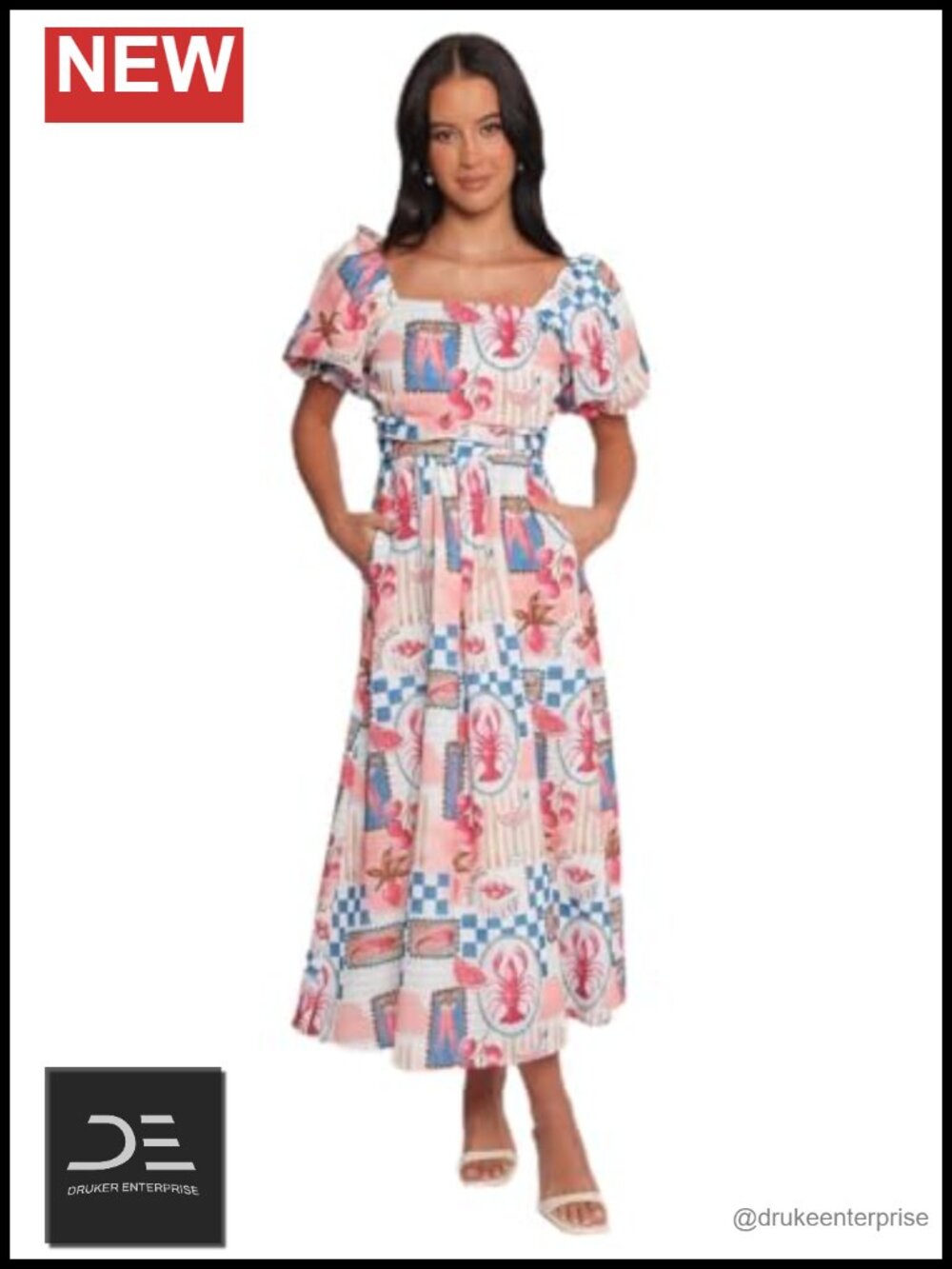 Petal & Pup Women's Clo Puff Sleeve Midi Dress Square Neck A-Line